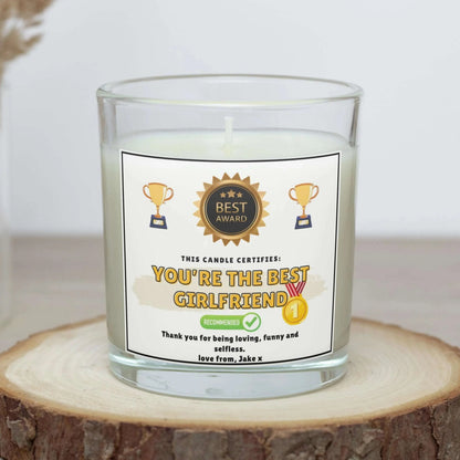 Fun Best Girlfriend Award Certificate Personalised Candle | Novelty Girlfriend Gift MKTrends Co