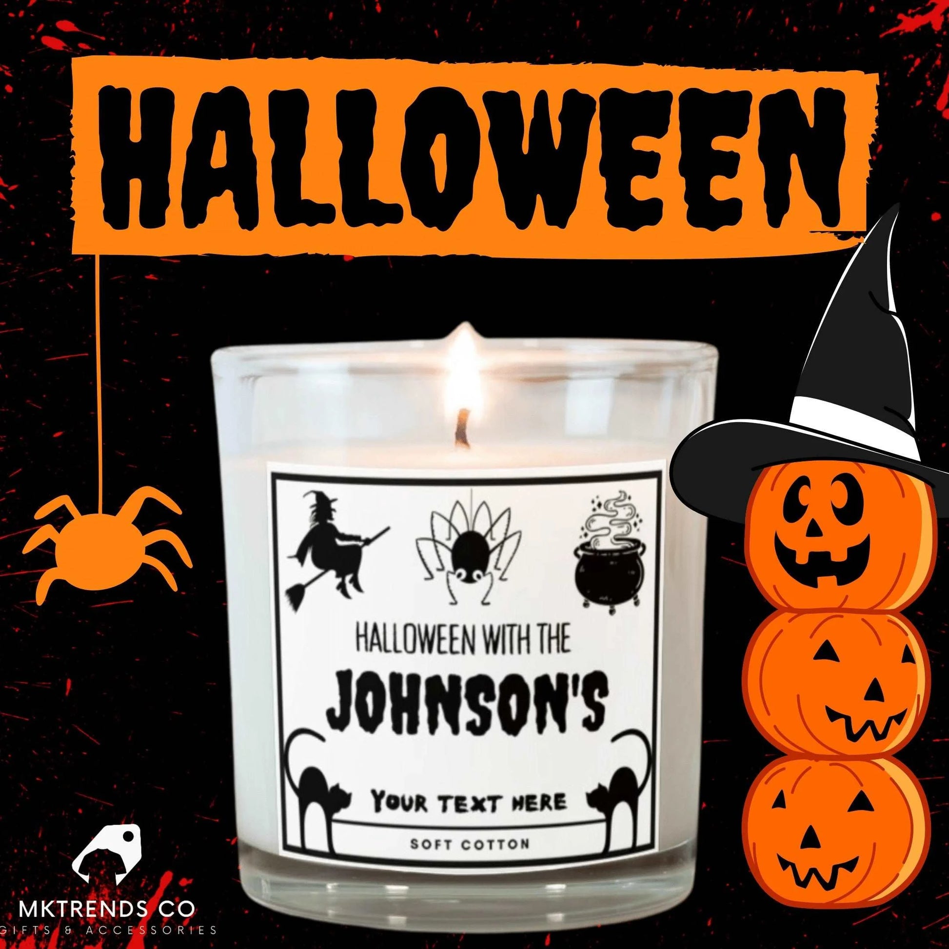 Halloween Family Name Personalised Candle | Halloween Decoration | Trick or Treat MKTrends Co