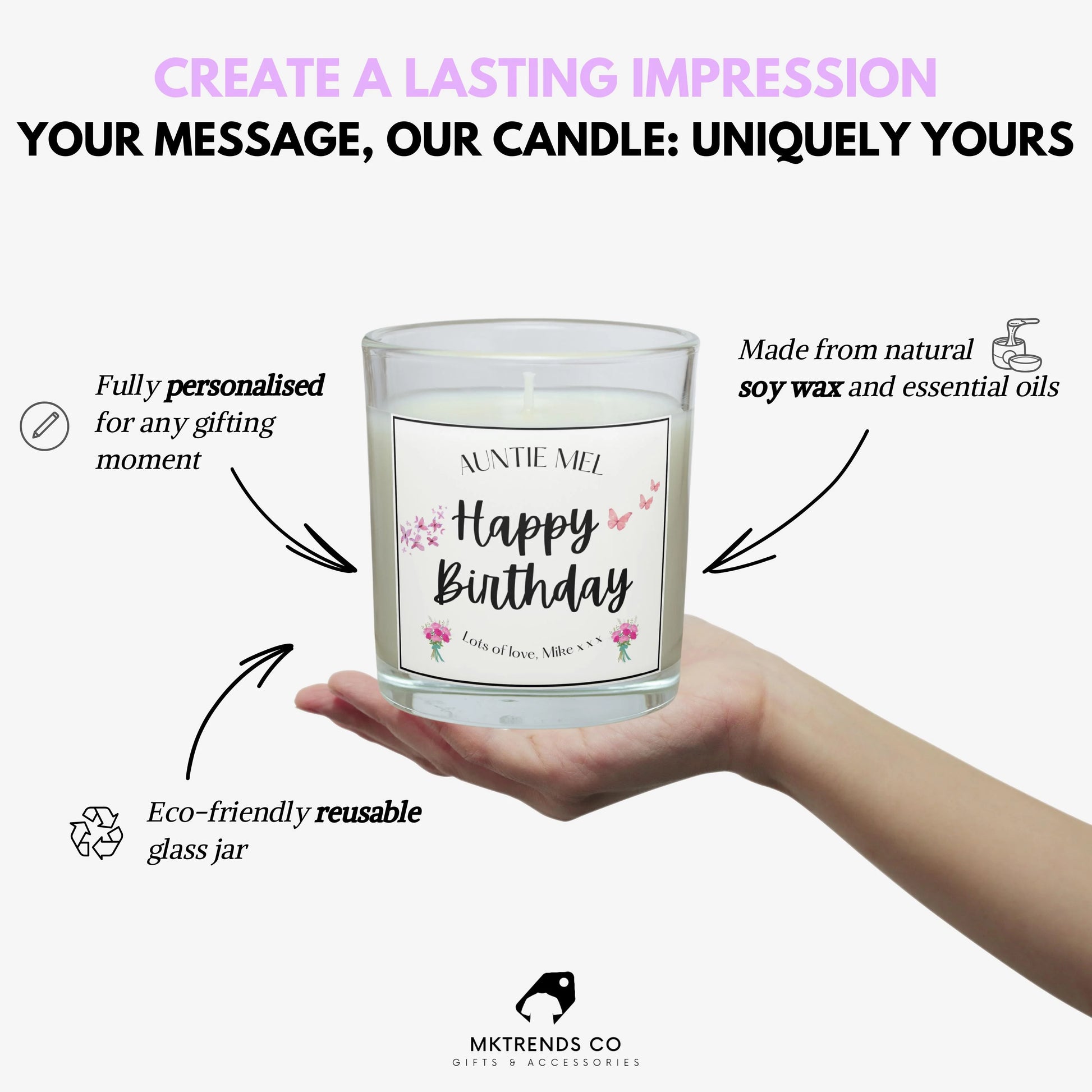 Happy Birthday Auntie Personalised Candle | Birthday Gift for Auntie MKTrends Co