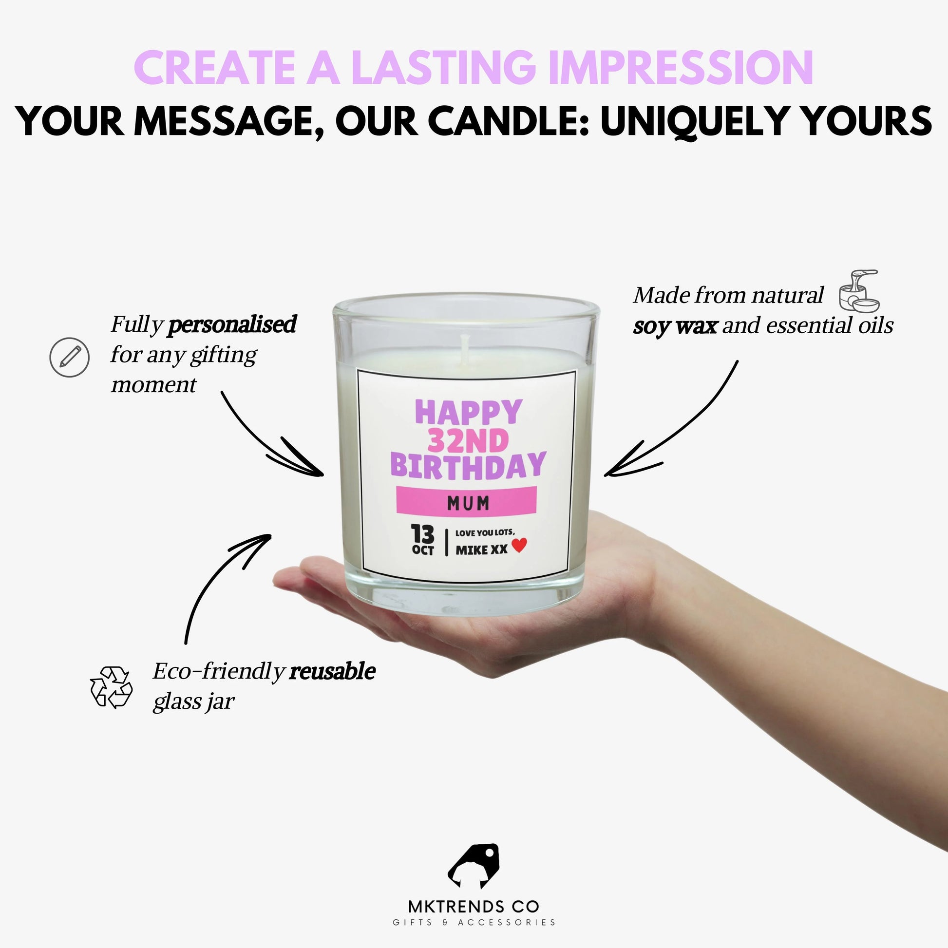 Happy Birthday Mum Personalised Candle | Mum Birthday Gift MKTrends Co