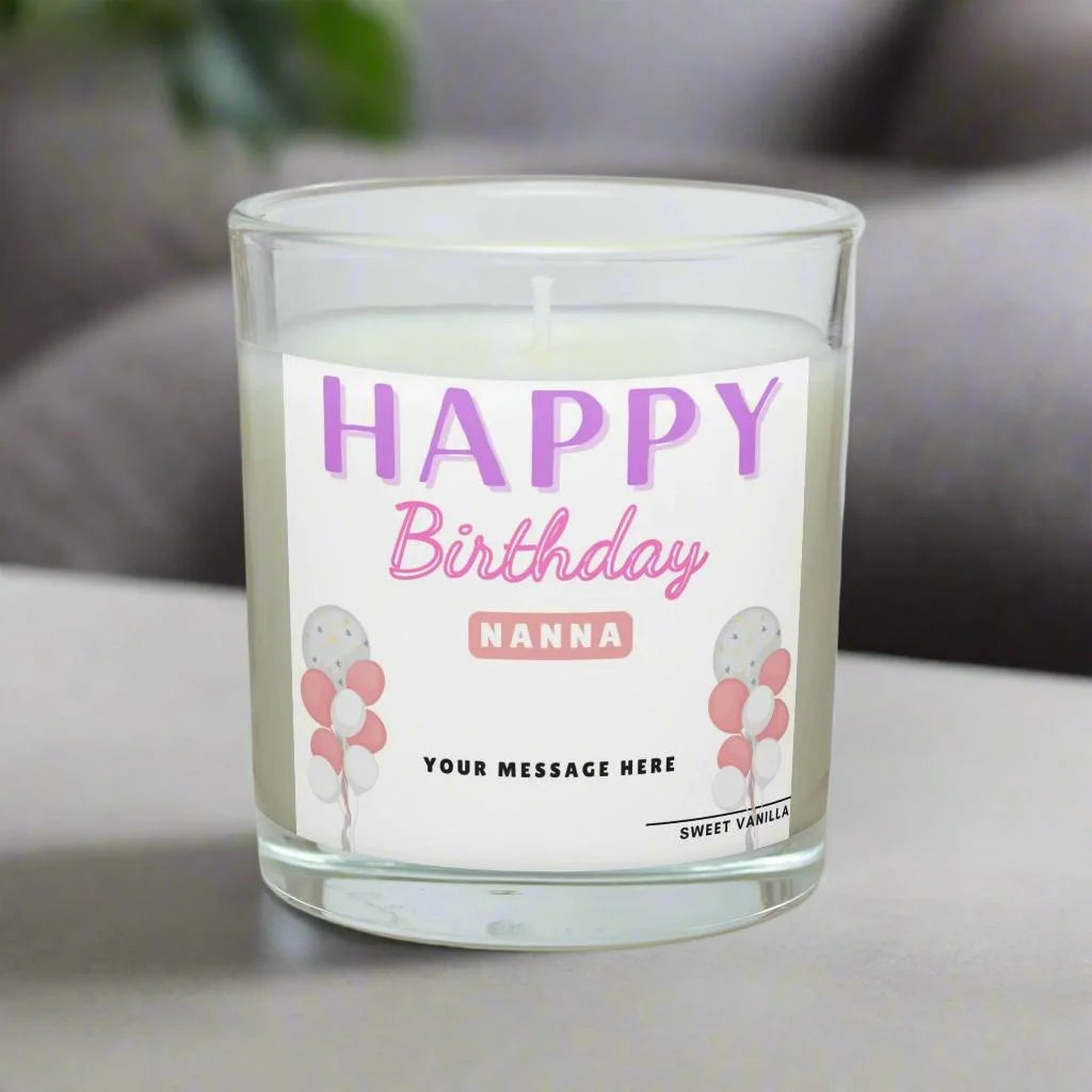 Happy Birthday Nanna Balloon Personalised Candle MKTrends Co