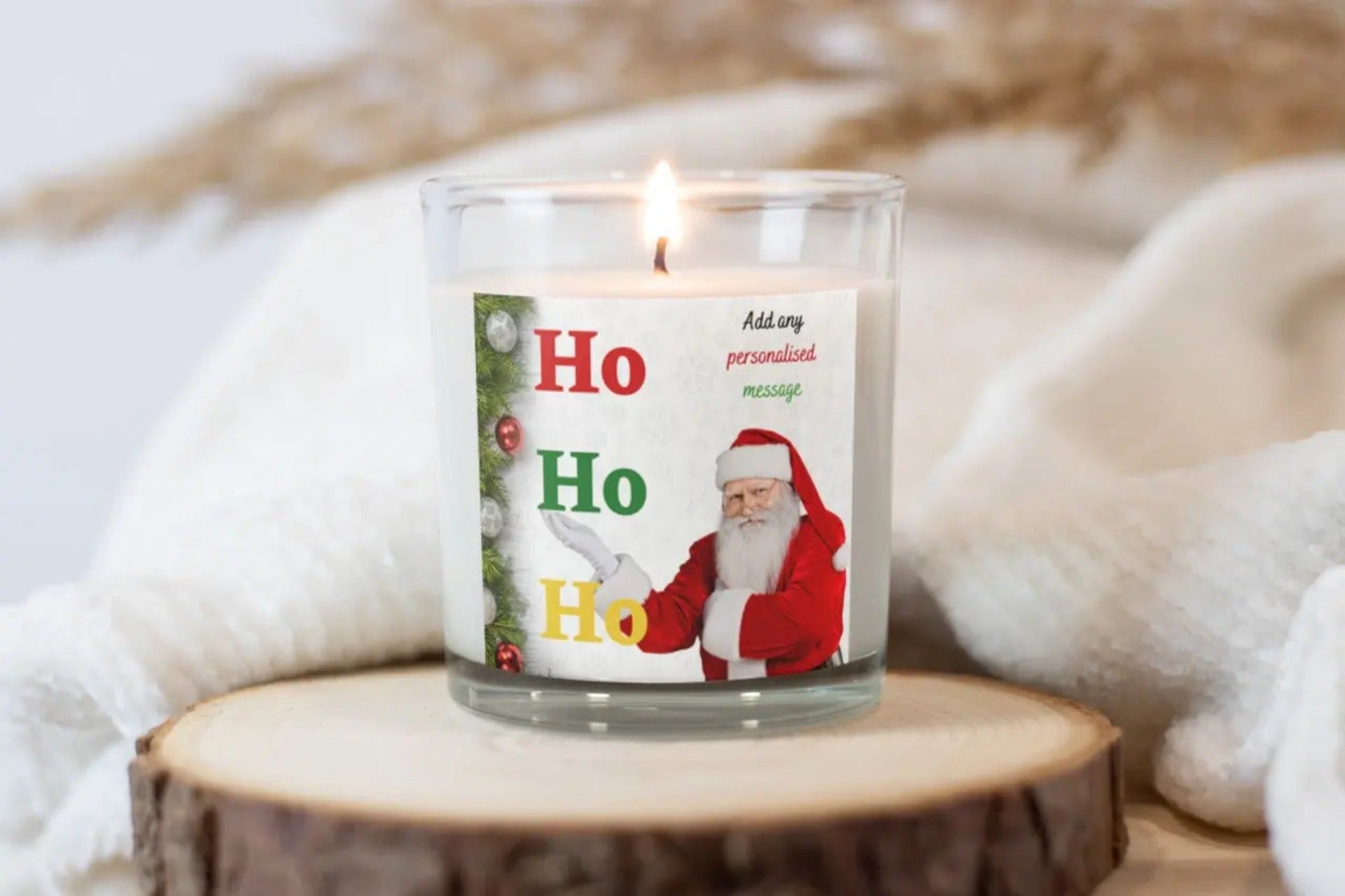 Ho Ho Ho Christmas Santa Candle | Personalised Candle MKTrends Co