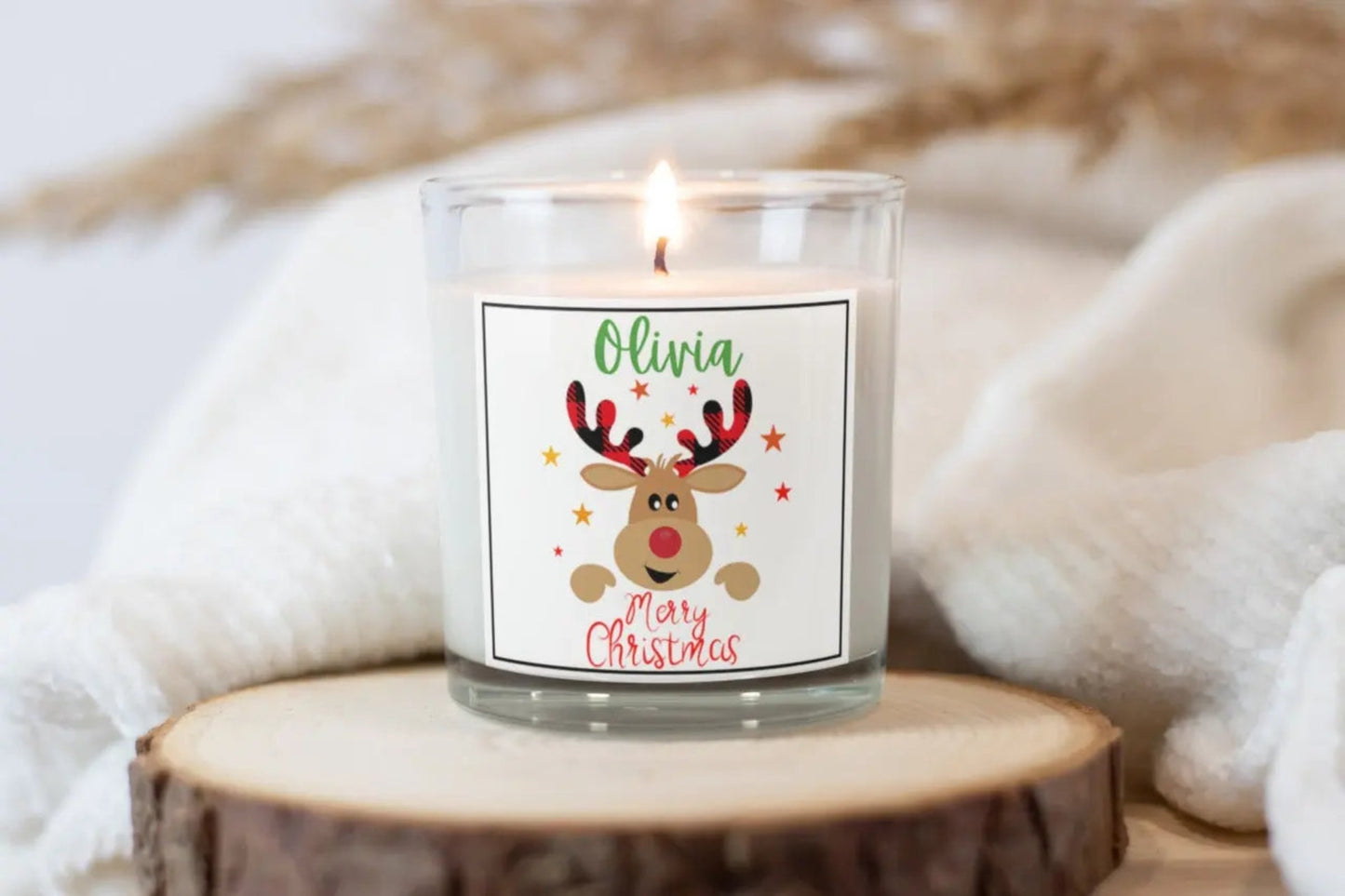 Merry Christmas Reindeer Name Candle | Personalised Candle MKTrends Co