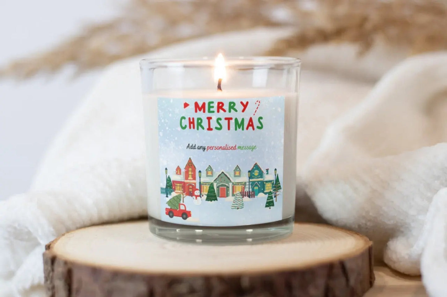 Merry Christmas Scene Personalised Candle | Christmas Gifts MKTrends Co