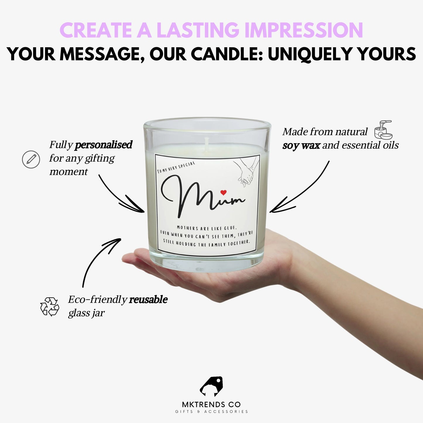 Mother's Are Like Glue Personalised Candle | Gift for Mum MKTrends Co