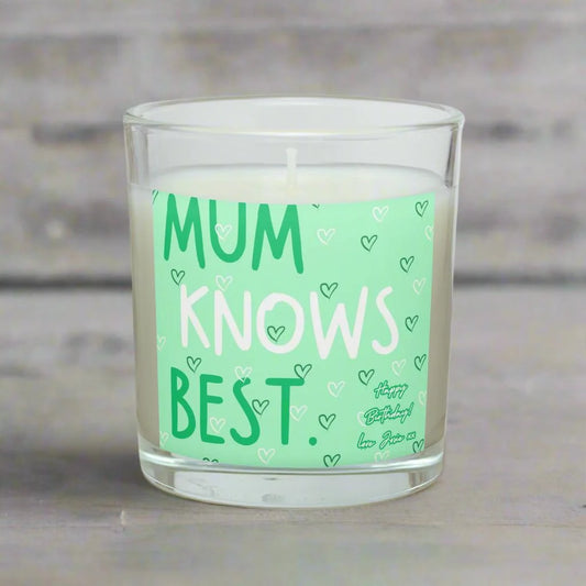 "Mum Knows Best" Personalised Soy Wax Candle MKTrends Co