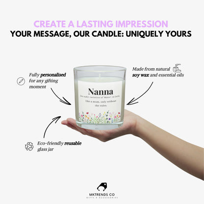 Personalised Nanna Noun Flowers Candle MKTrends Co