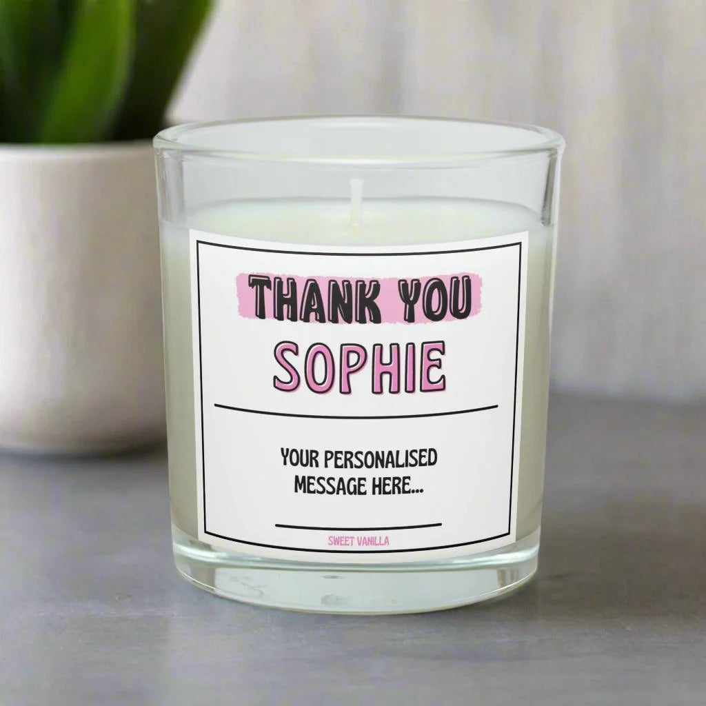 Pink Thank You Name Gift for Hem | Personalised Thank You Candle MKTrends Co