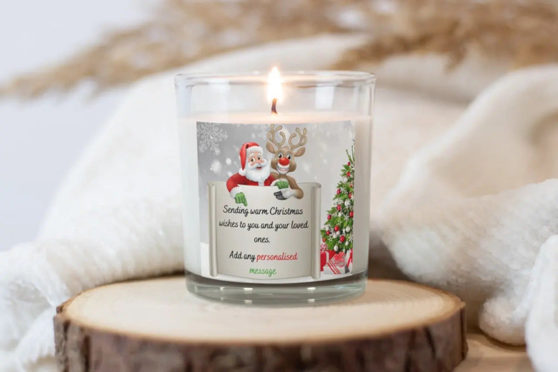 Santa Reindeer Christmas Message Personalised Candle | Christmas Gifts MKTrends Co