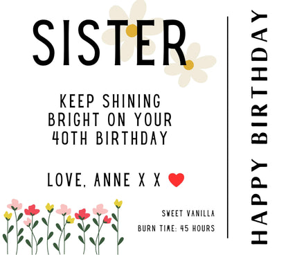 Sister Happy Birthday Message Personalised Candle | Sister Birthday Gift MKTrends Co