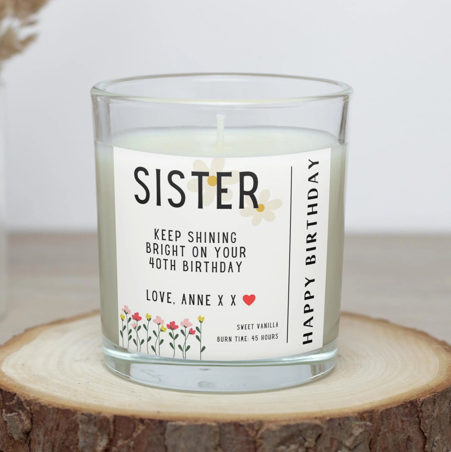 Sister Happy Birthday Message Personalised Candle | Sister Birthday Gift MKTrends Co