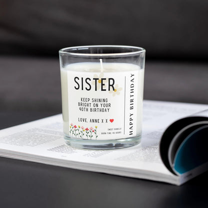 Sister Happy Birthday Message Personalised Candle | Sister Birthday Gift MKTrends Co