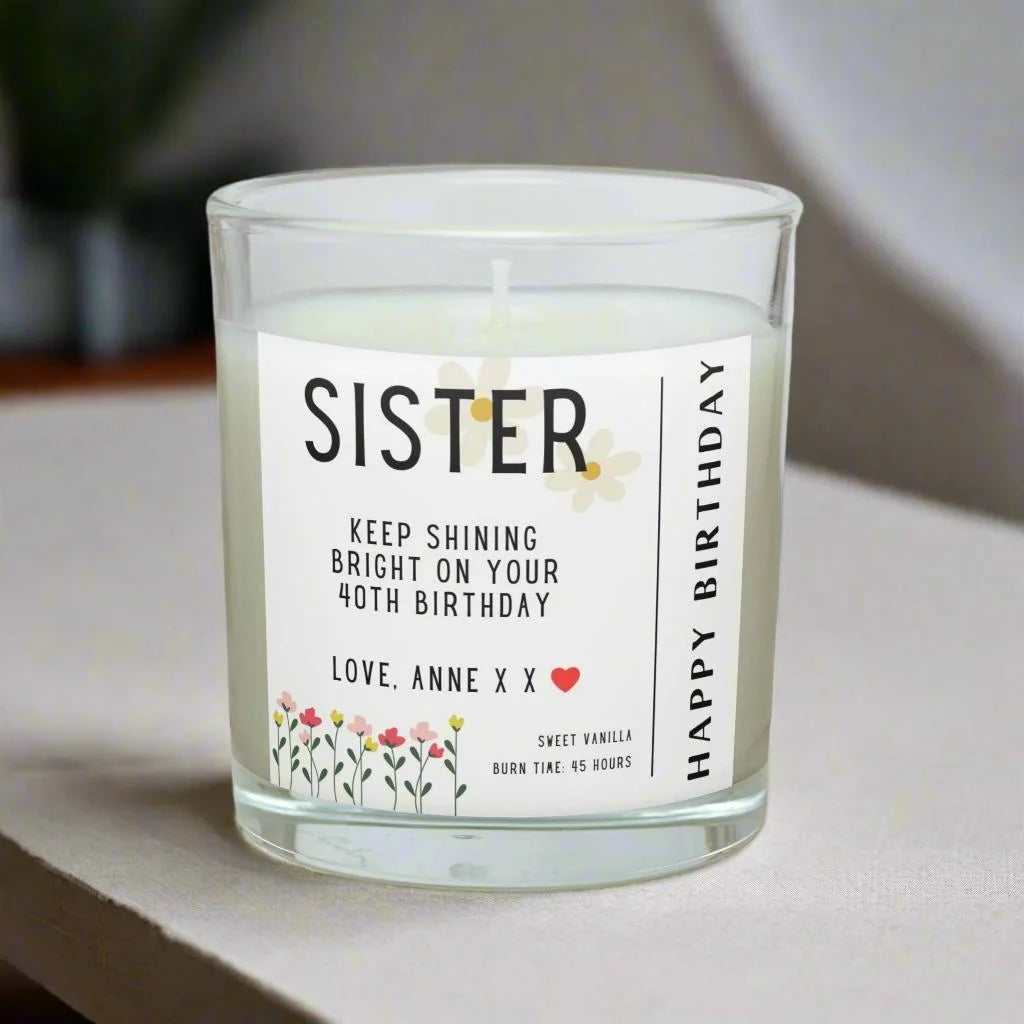 Sister Happy Birthday Message Personalised Candle | Sister Birthday Gift MKTrends Co