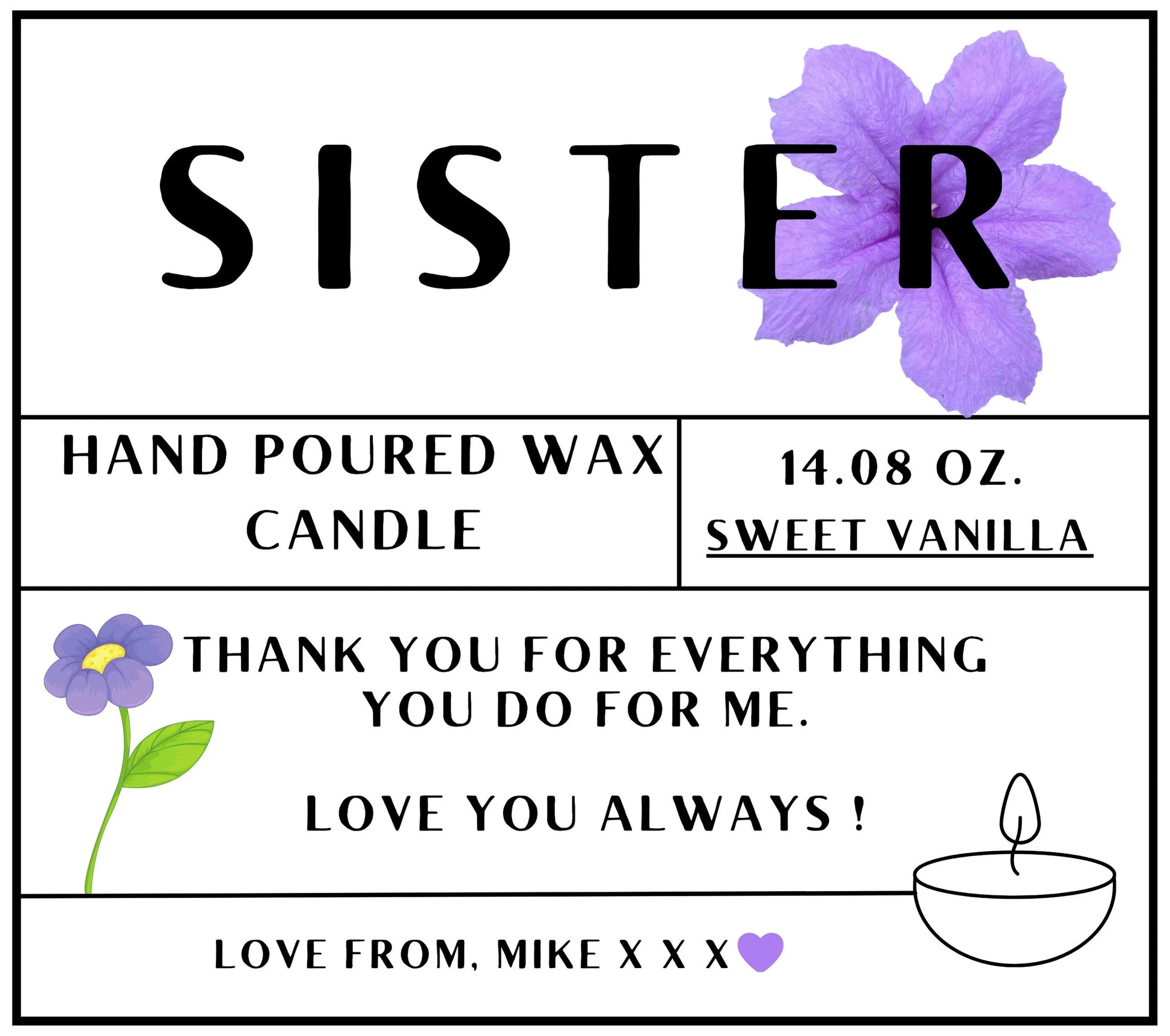 Sister Message Personalised Candle | Sister Message Gift MKTrends Co