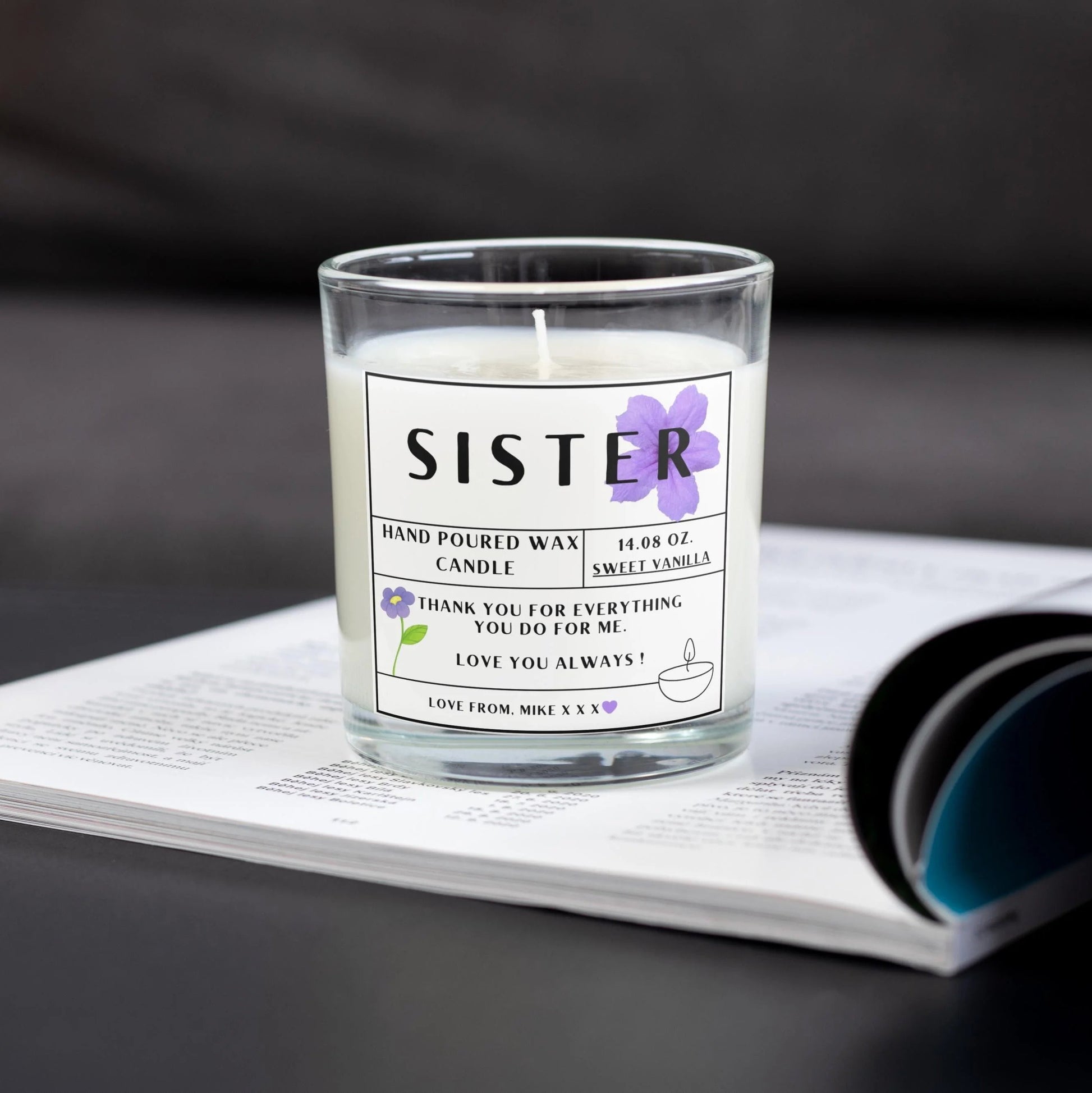 Sister Message Personalised Candle | Sister Message Gift MKTrends Co