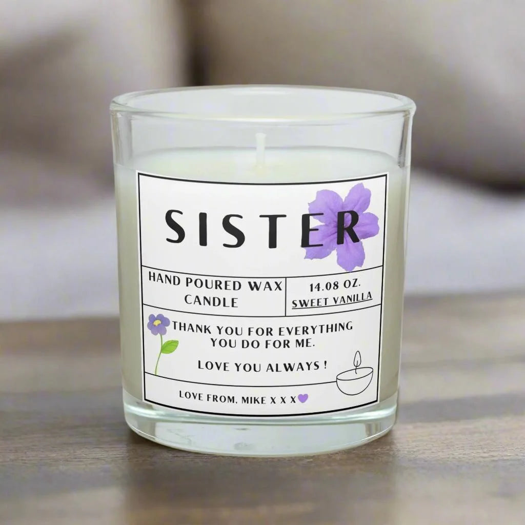 Sister Message Personalised Candle | Sister Message Gift MKTrends Co