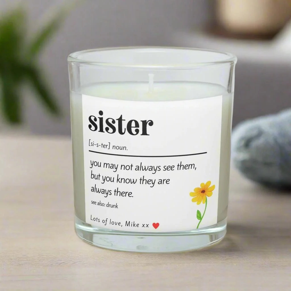 Sister Noun Quote Personalised Candle Gift | Fun Sister Message Gift MKTrends Co