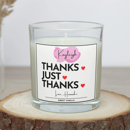 Thanks, Just Thanks Personalised Candle | Thank You Gift MKTrends Co