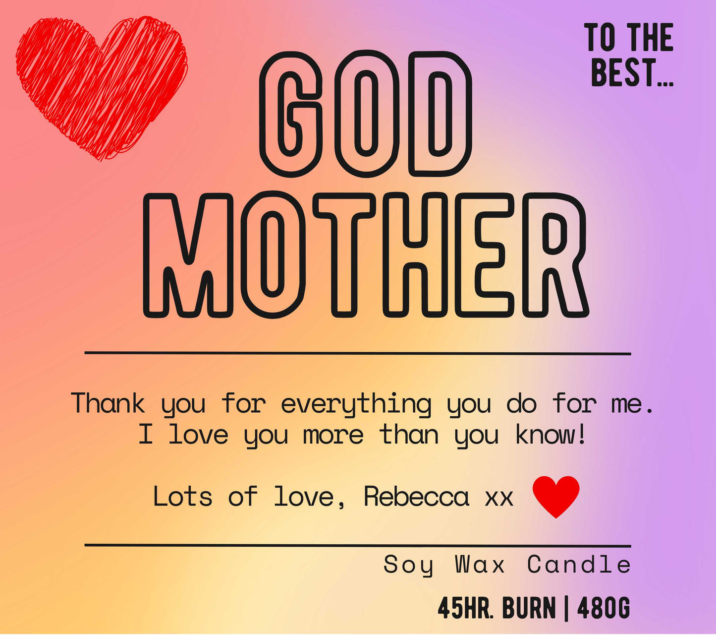 To the Best Godmother Candle | Personalised Gift for Godmother MKTrends Co