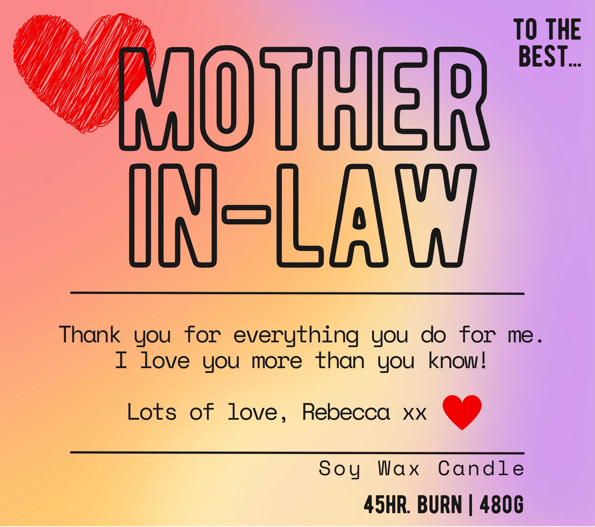 To the Best Mother In Law Candle | Personalised Gift for Mother In Law MKTrends Co