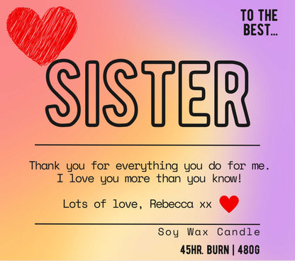 To the Best Sister Candle | Personalised Candle for Auntie MKTrends Co