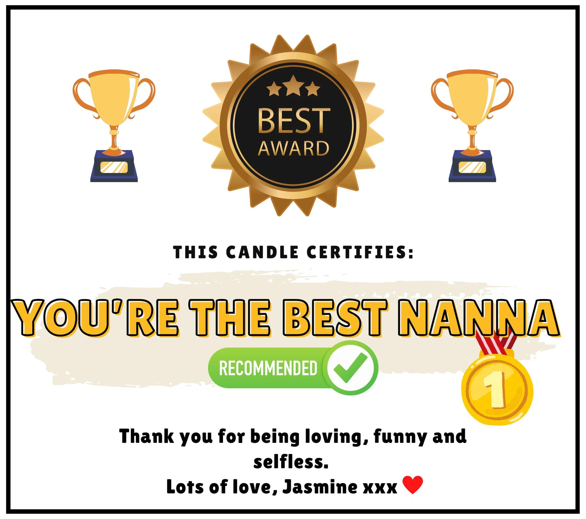 You're the Best Nanna Certificate Personalised Candle | Best Nanna Gift MKTrends Co