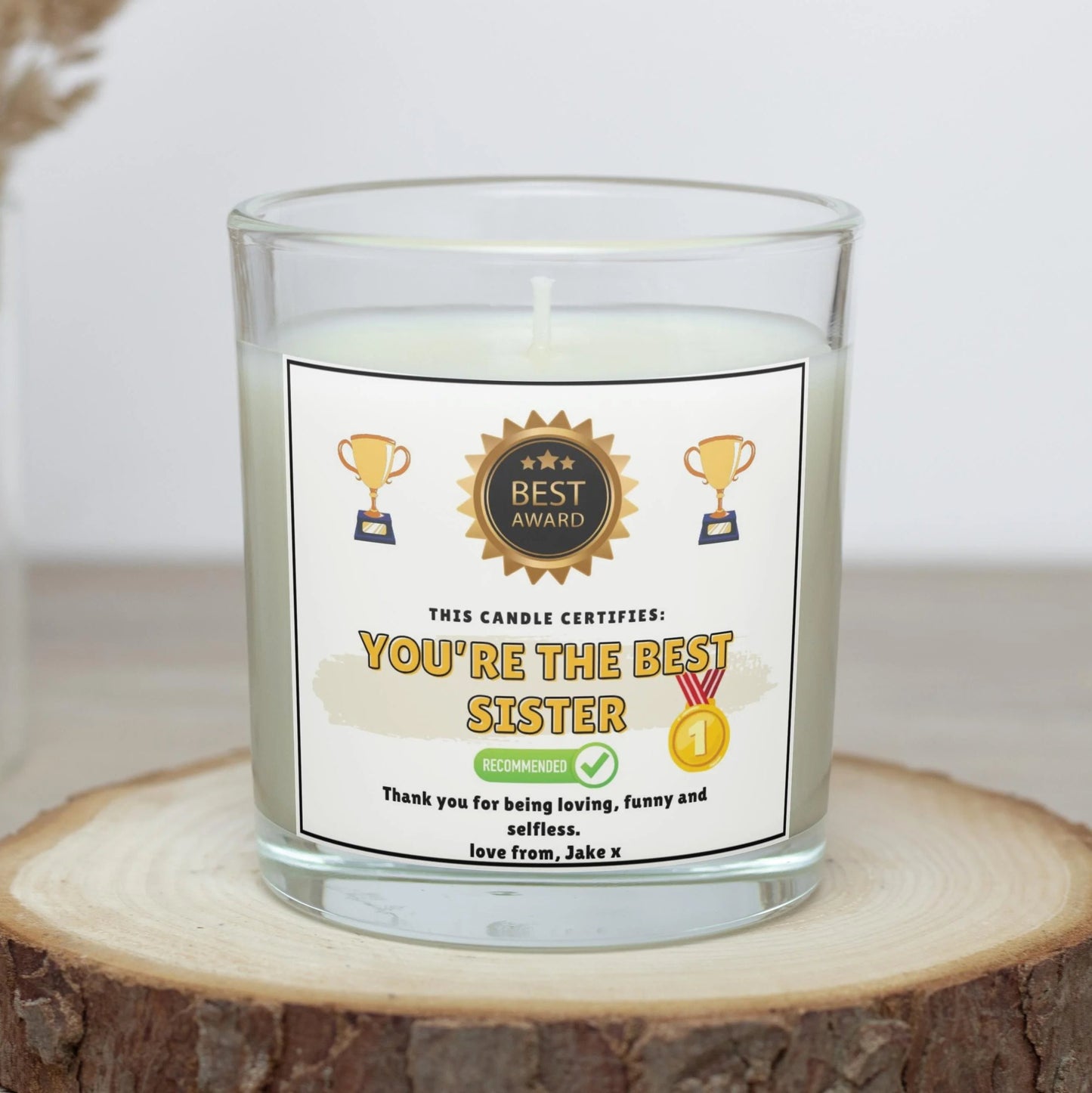 You're the Best Sister Award Certificate Personalised Candle | Funny Sister Gift MKTrends Co