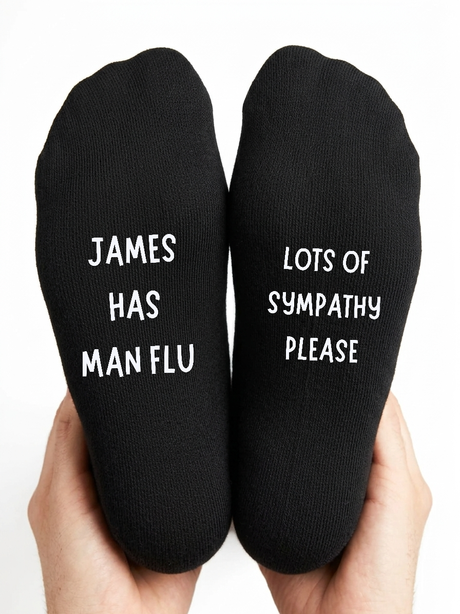 Personalised Man Flu Socks – Funny Custom Text Gift