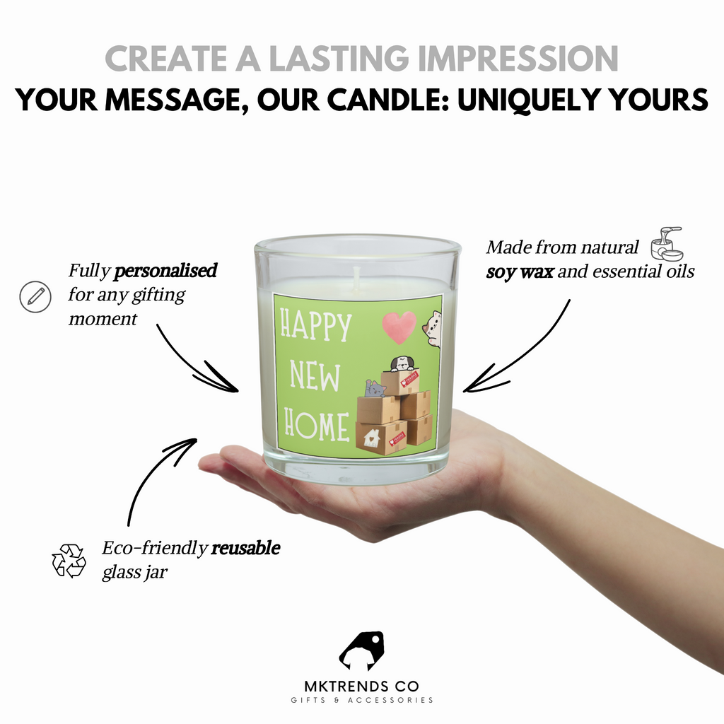 Personalised Happy New Home candle design