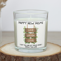 Happy New Home candle with Live Laugh Love wooden sign design