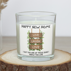 Happy New Home candle with Live Laugh Love wooden sign design