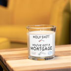Funny mortgage new home candle in a home setting