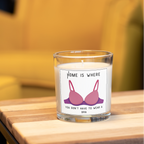 Funny new home candle with bra design in a home setting