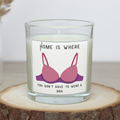 Funny personalised new home candle with bra illustration