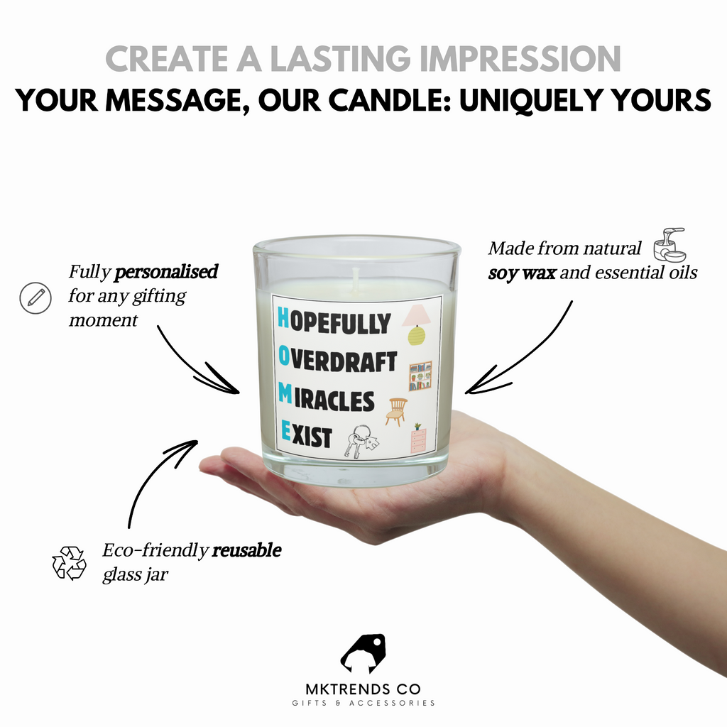 HOME acronym new home candle showing reusable glass jar