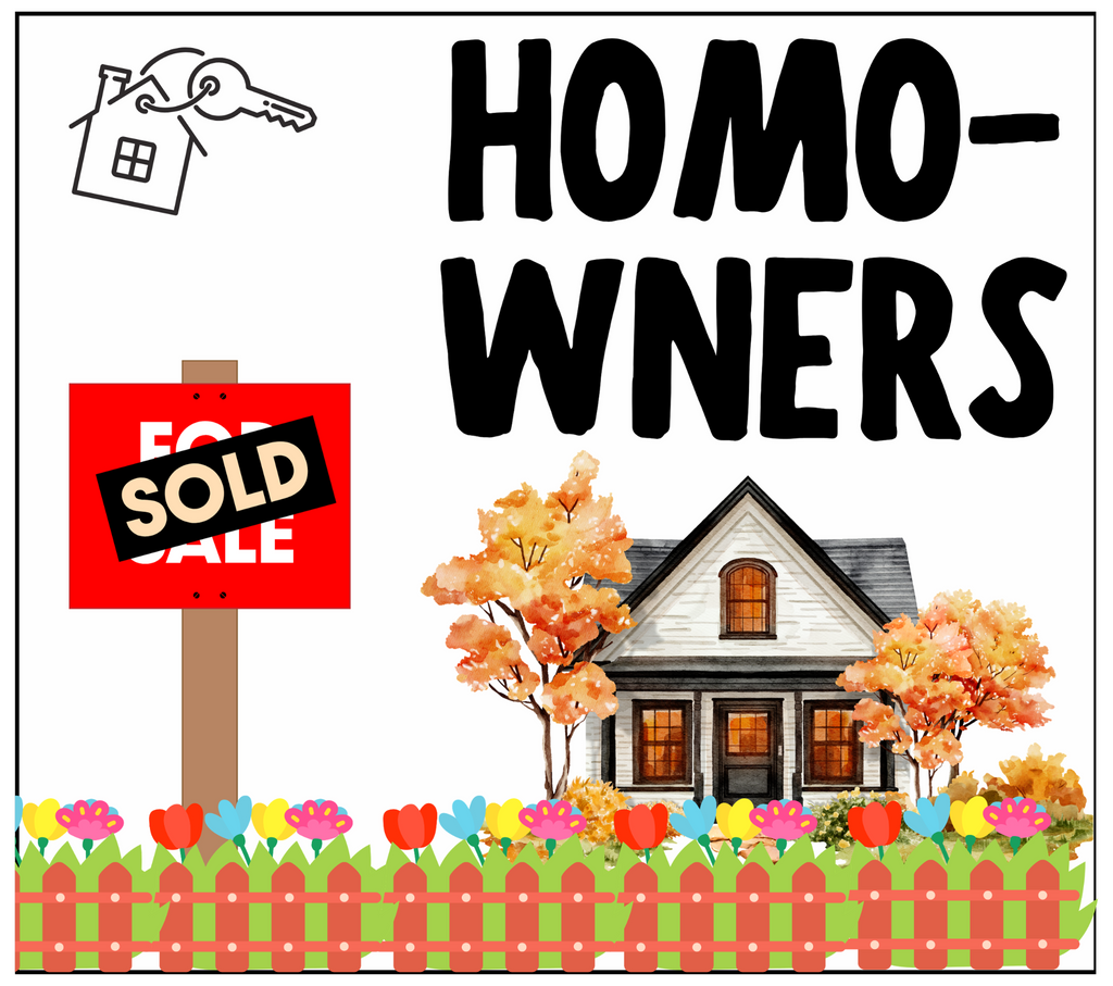 Homo-wners funny housewarming candle label with sold sign and house