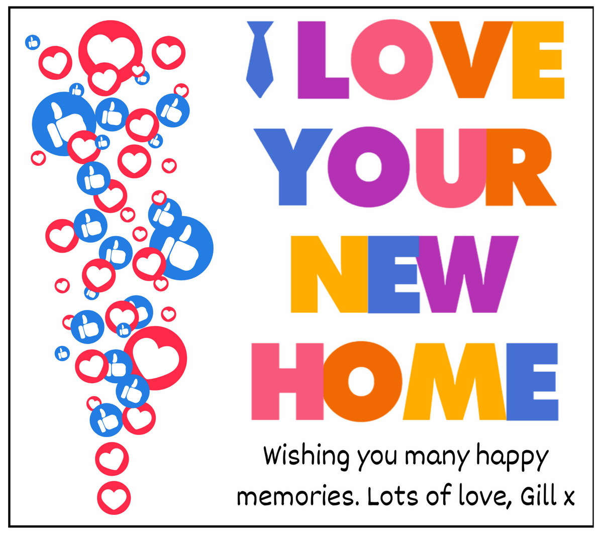 I Love Your New Home personalised candle label with custom message