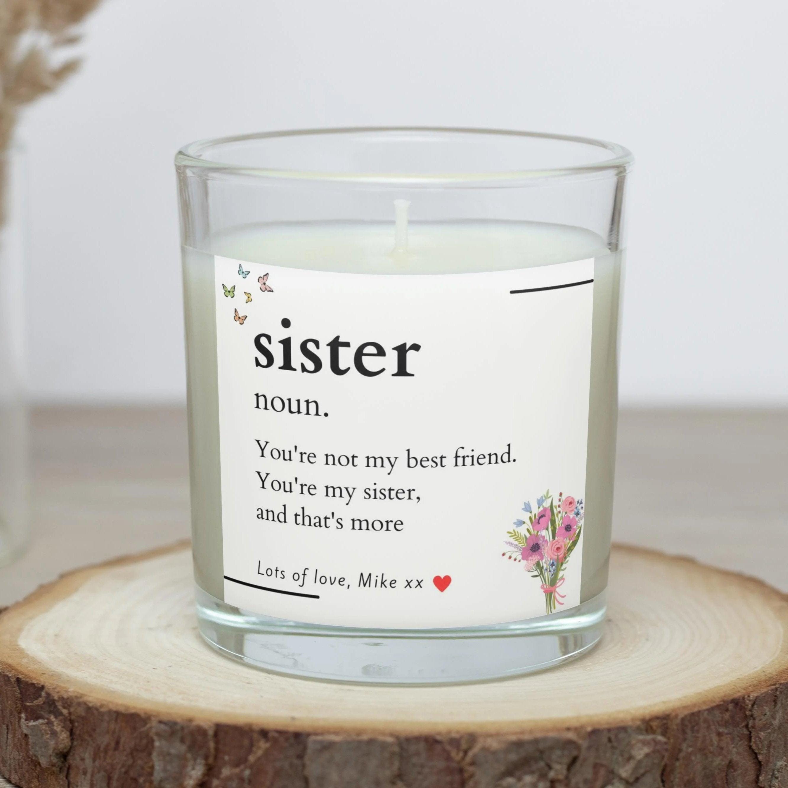 Sister Noun Message Personalised Candle | Sister Noun Gift | Sister Definition Gift | Sister Birthday | Sister Christmas | Sister Message Etsy