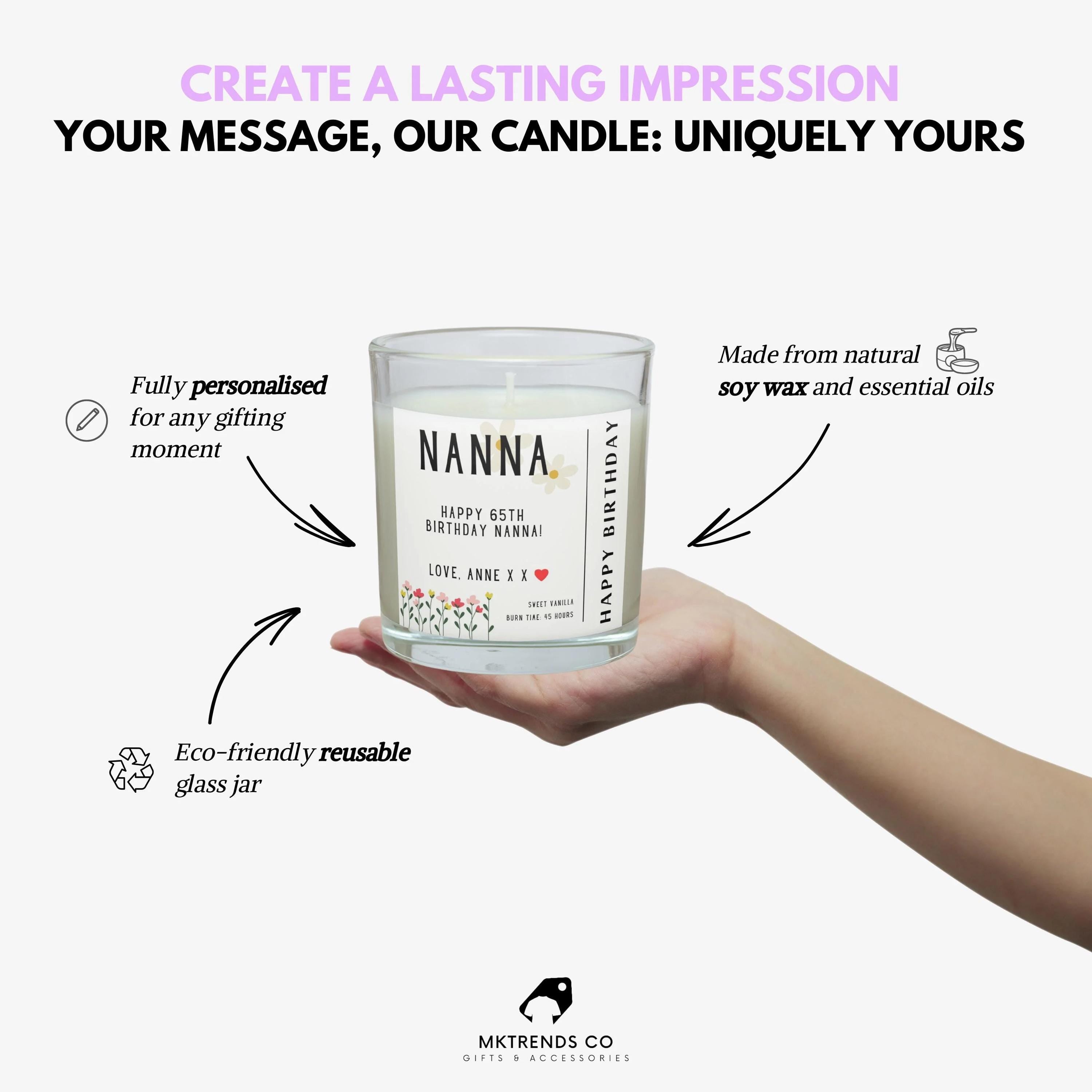 Happy Birthday Nanna Personalised Candle | Any Age Nanna Birthday Candle | Custom Birthday Message Gift for Nan | Grandma Birthday Candle Etsy