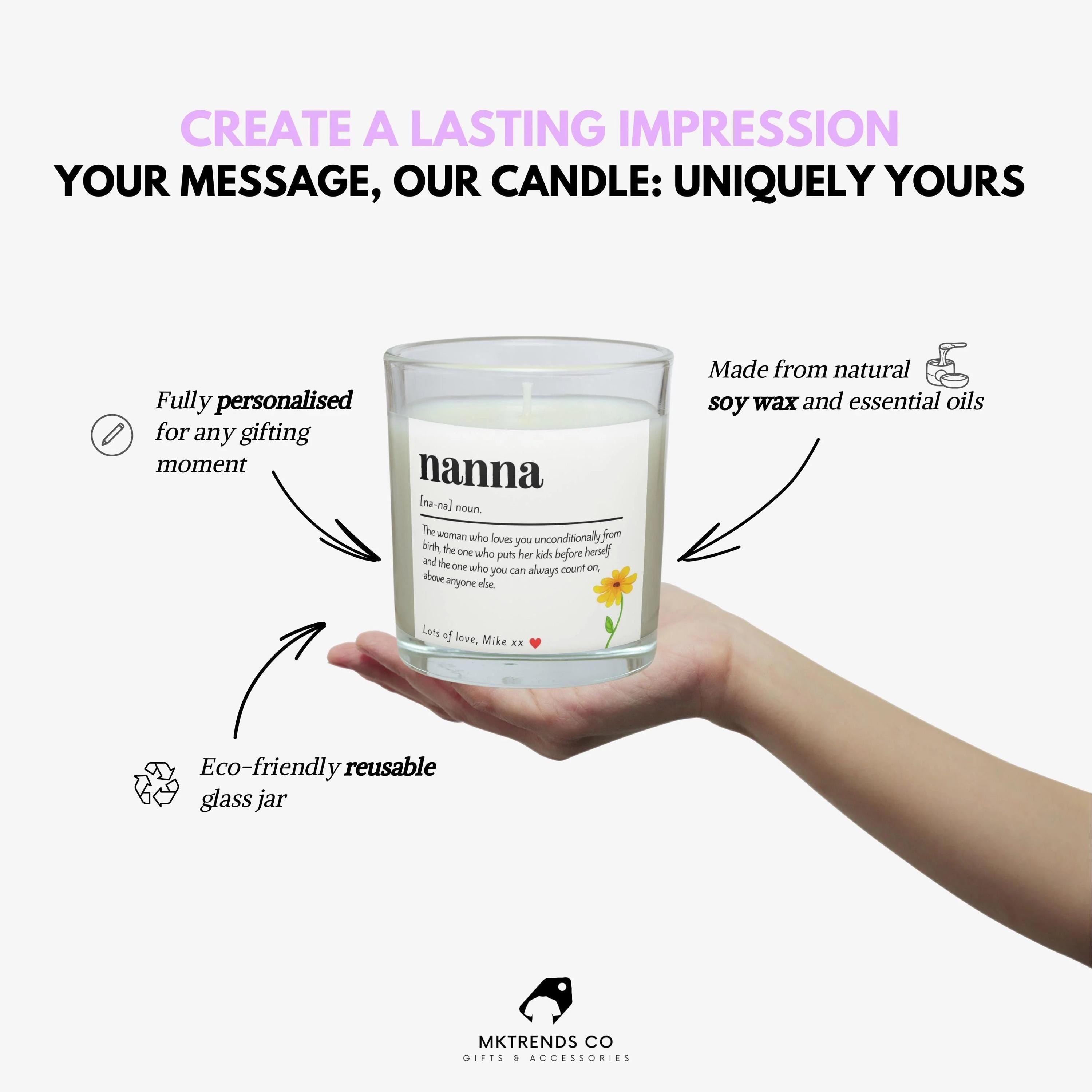 Personalised Nanna Flower Noun Candle | Gifts for Nanna | Nanna Noun Message | Best Nanna Gifts | Gifts for Grandma | To My Nanna Gift | Nan Etsy
