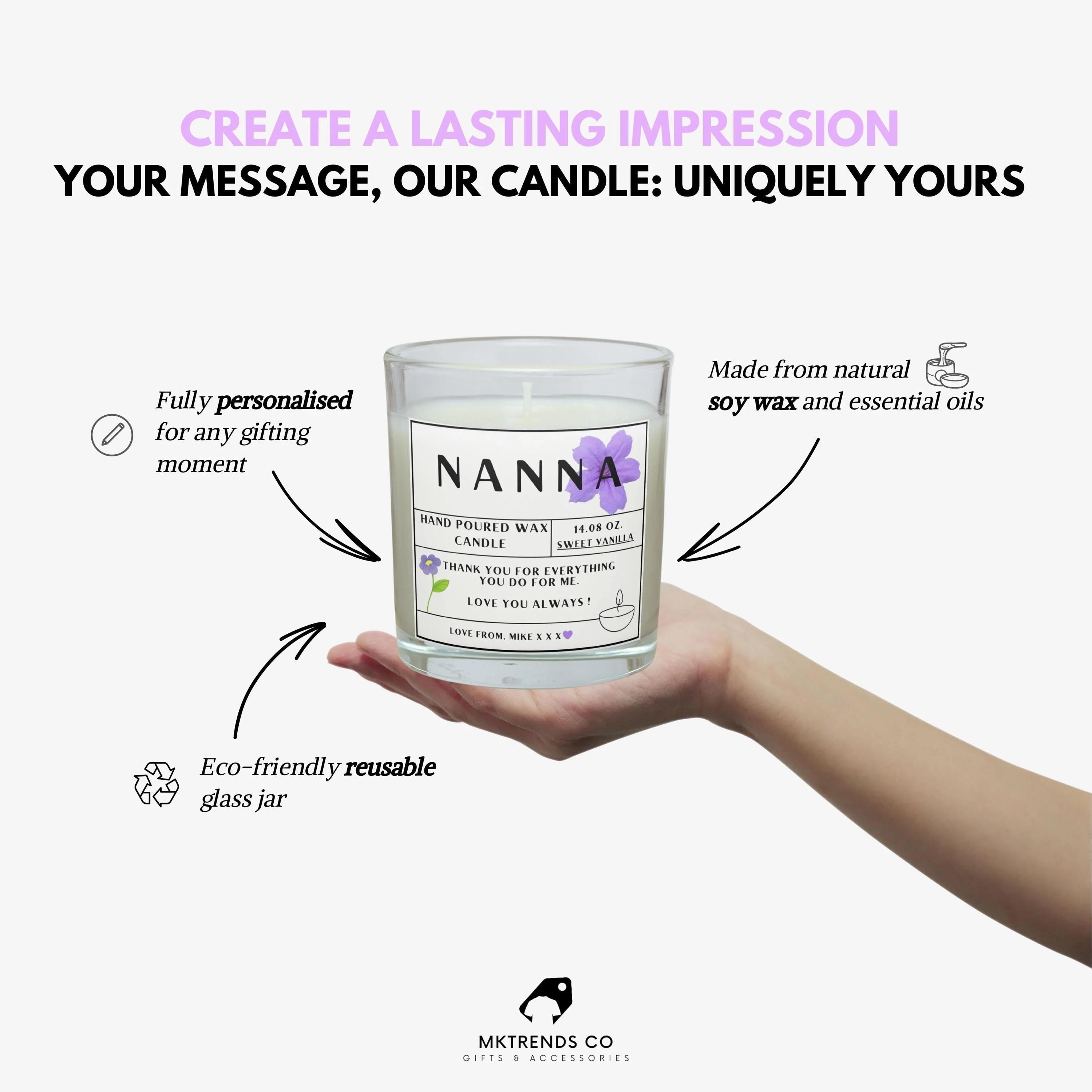 Nanna Message Personalised Candle Gift | Nanna Birthday Gift | Nanna Christmas Gift | gifts for Nan | Grandma Message Candle | Nanna Flower Etsy