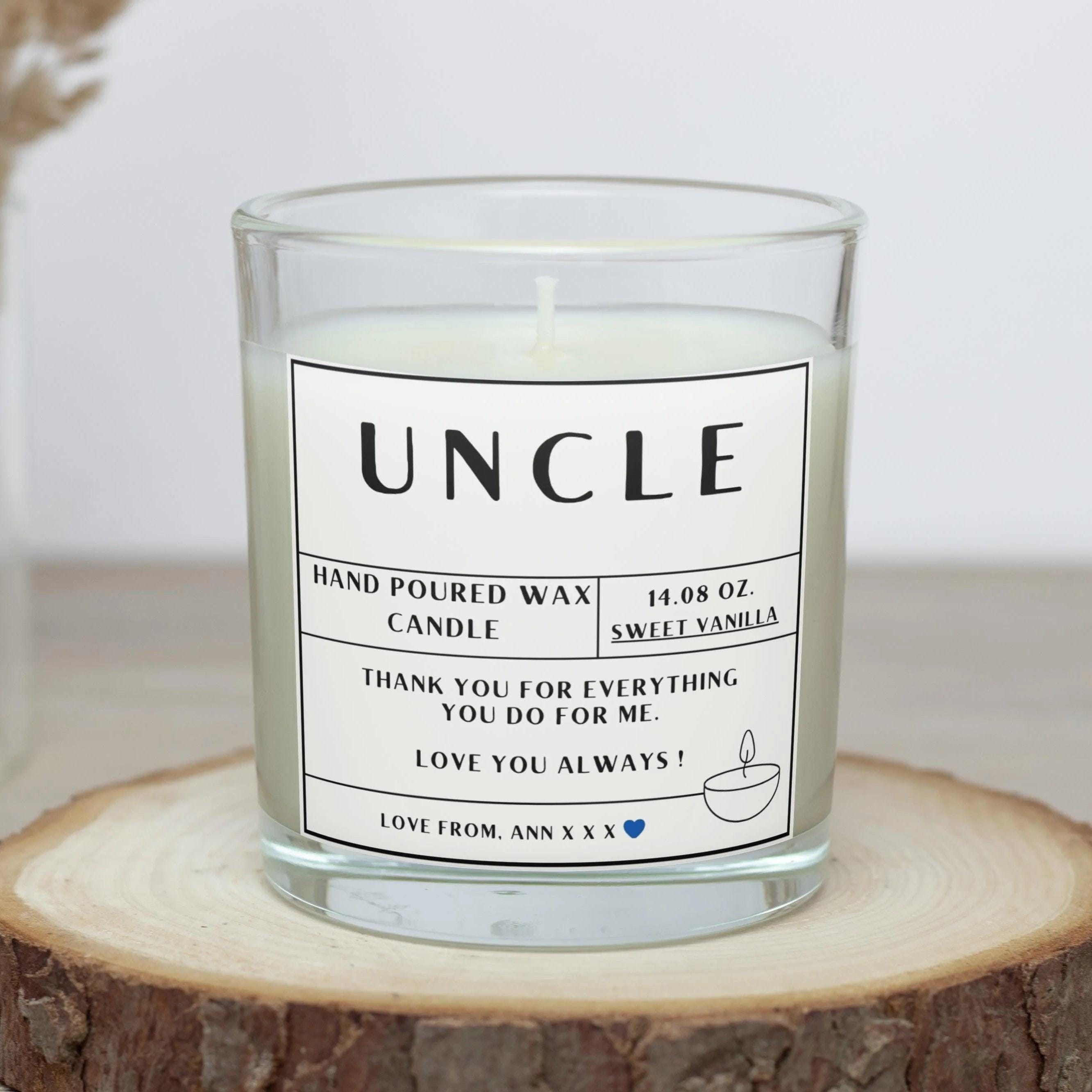 Uncle Name Message Personalised Candle Gift | Uncle Message | Thank You Uncle | Uncle Birthday | Uncle Christmas | Best Custom Uncle Gifts Etsy