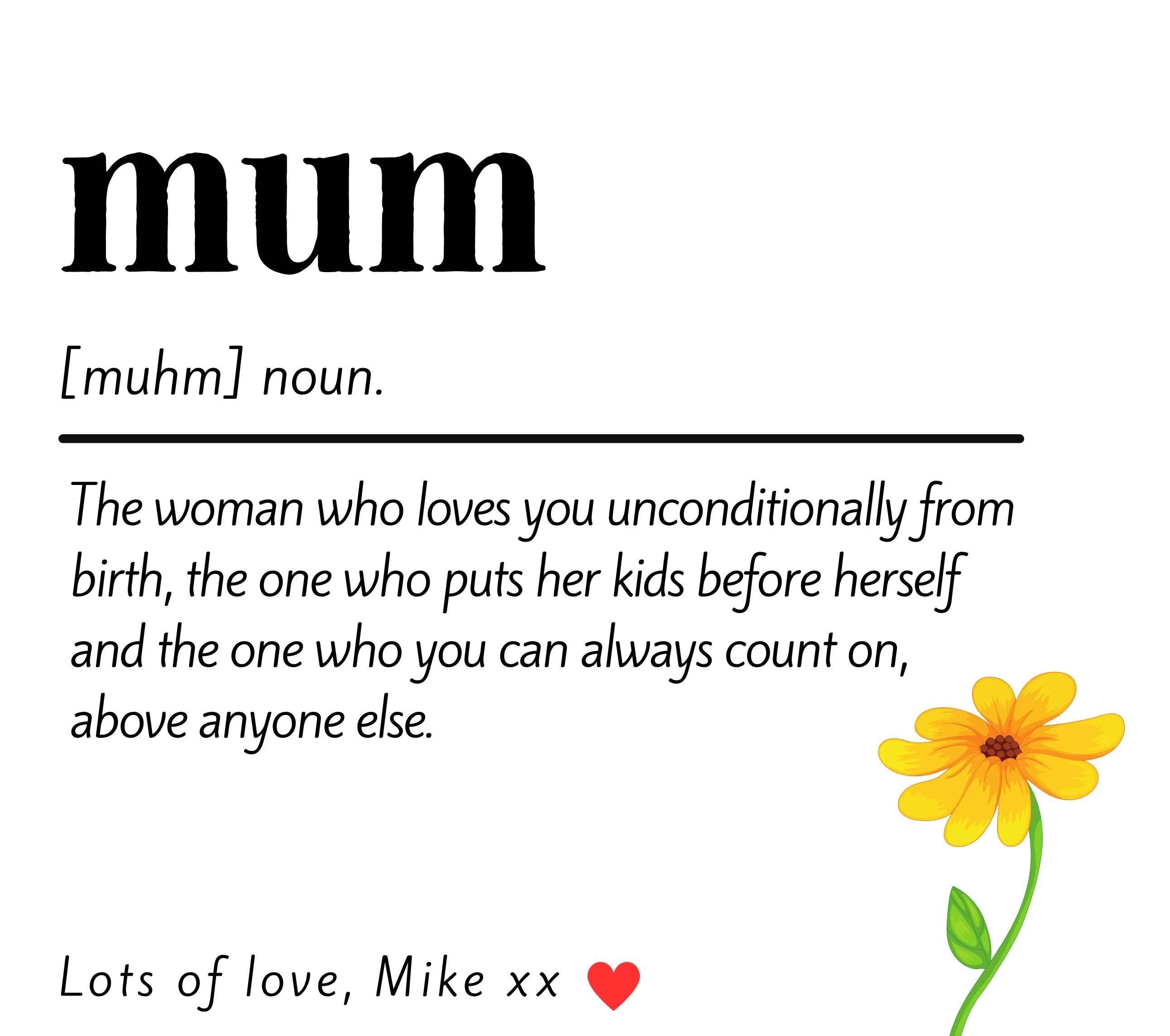 Mum Noun Personalised Candle | Mum Message Candle Gift | Gifts for Mums Birthday | Christmas | Thoughtful Gifts for Mum | Mum Noun Message Etsy
