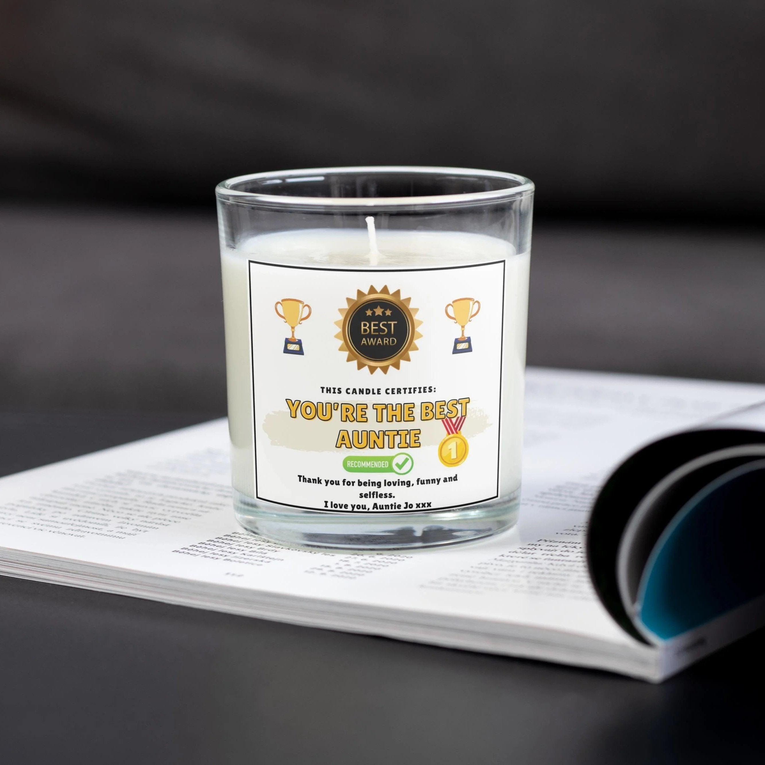 Best Auntie Award Personalised Candle | Funny Award Certificate | Novelty Aunty Candle | Best Auntie Gift | Thoughtful Aunt | Auntie Message Etsy