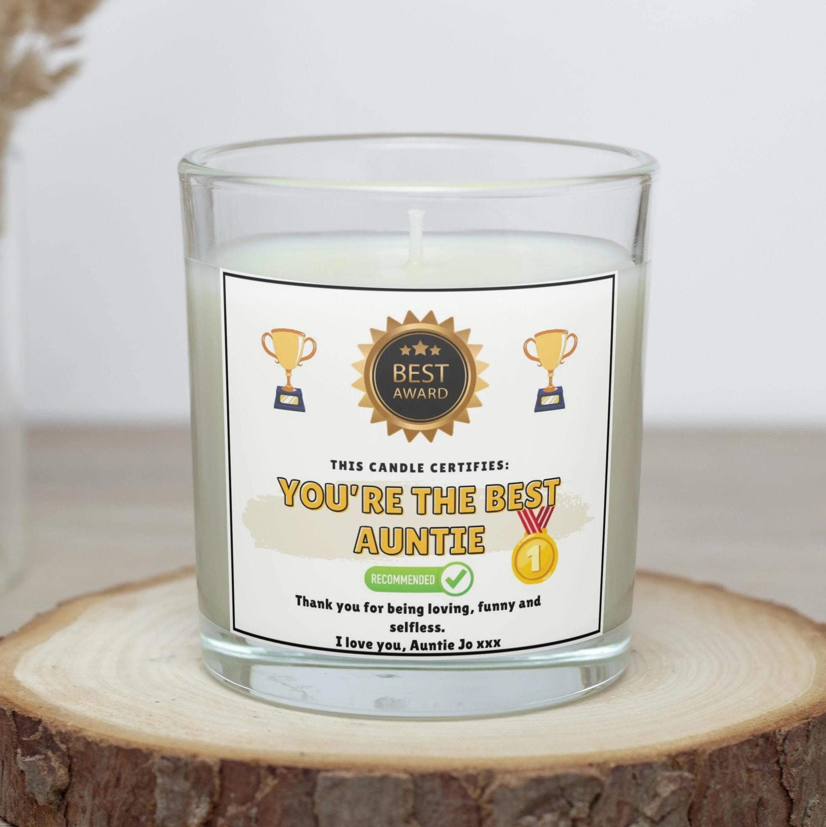 Best Auntie Award Personalised Candle | Funny Award Certificate | Novelty Aunty Candle | Best Auntie Gift | Thoughtful Aunt | Auntie Message Etsy