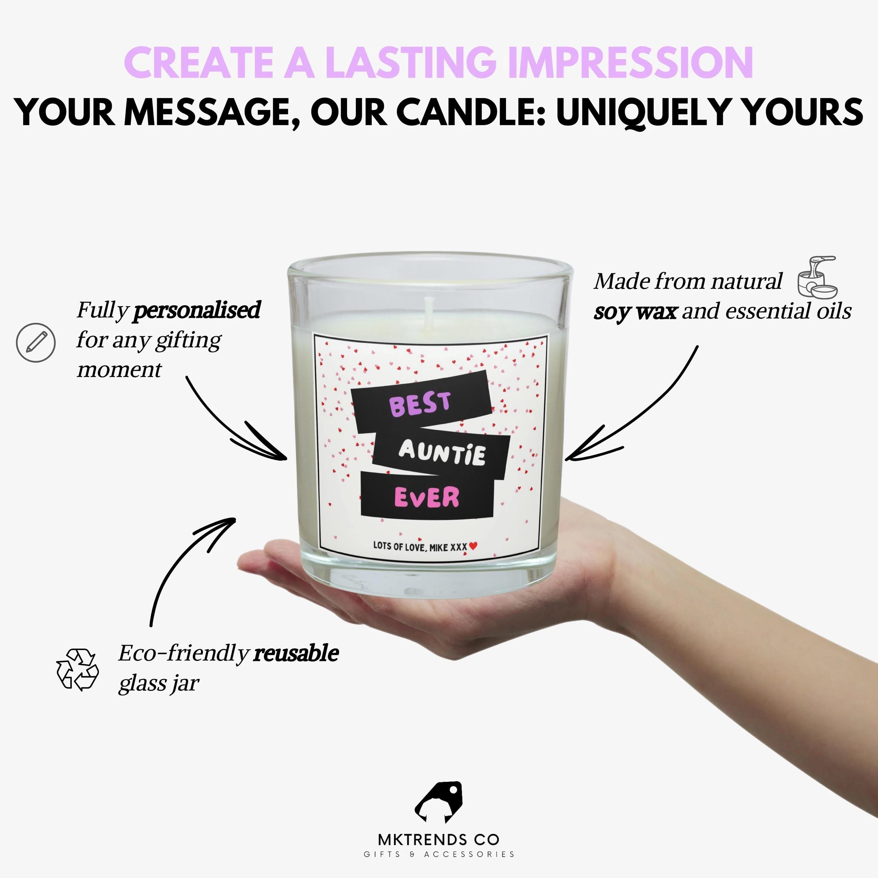 Best Auntie Ever Hearts Personalised Candle Gift | Gift from Niece and Nephew | Aunty Message Candle | Auntie Name Message Personalised Gift Etsy