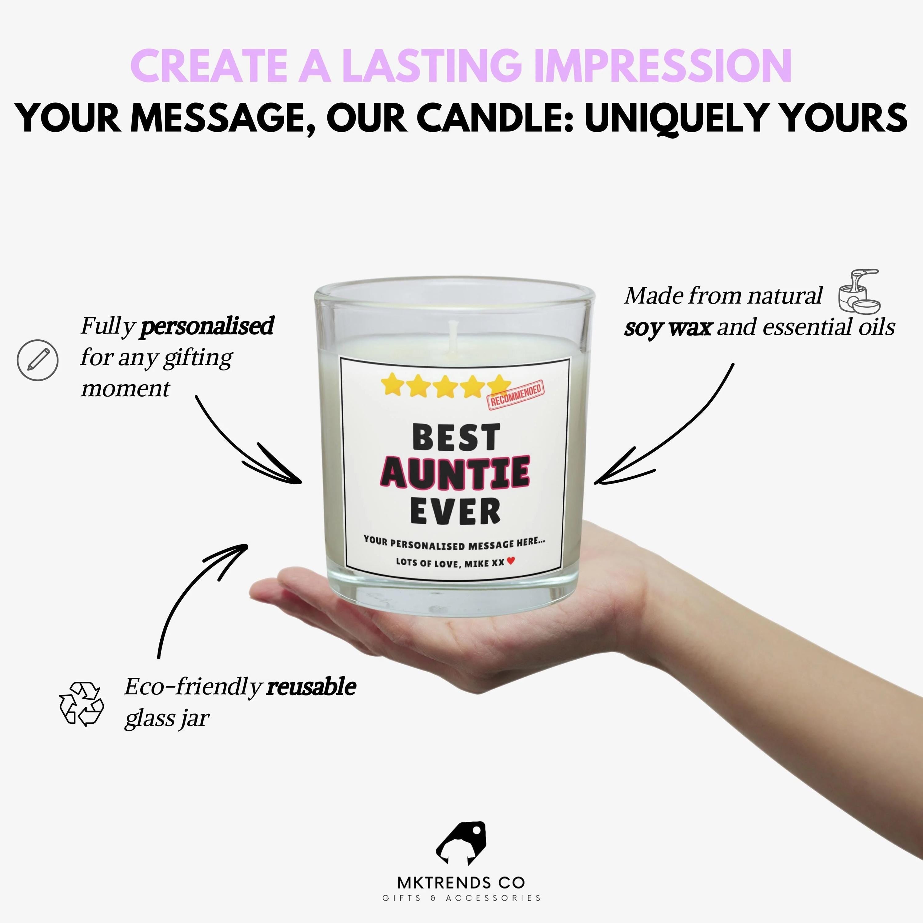 Best Auntie Ever 5 Stars Review Personalised Candle Gift | Novelty Gift for Auntie | Funny Aunty Review Candle | Best Auntie Message Candle Etsy