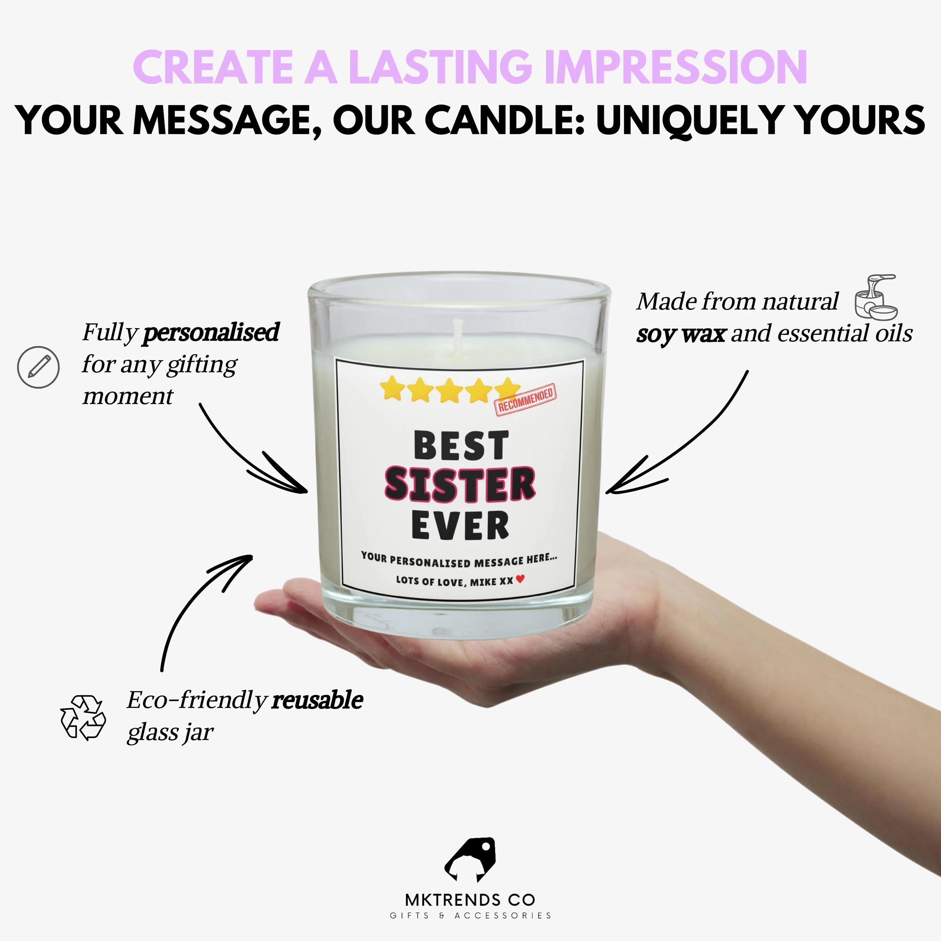 Novelty 5-Star Best Sister Ever Personalised Candle | Funny Gift for Sister | Best Sister Ever Review Message | Funny Custom Sister Candle Etsy