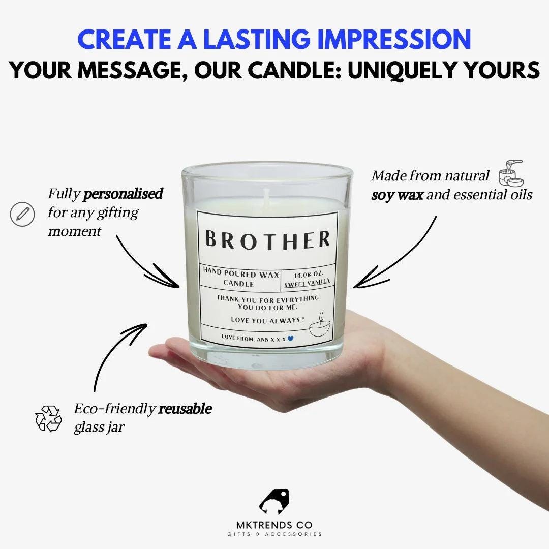 Brother Personalised Candle | Gifts for Brother | Brother Gifts | Thoughtful Brother Gift | Bro Candle | Birthday Candle | Christmas Gift Etsy