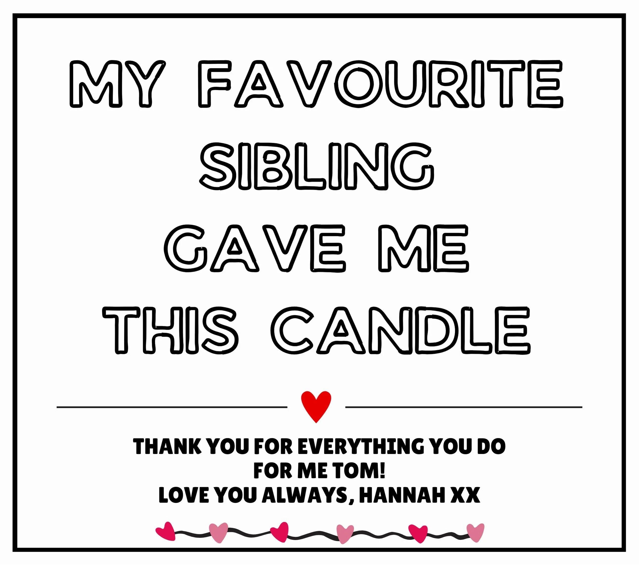 Favourite Sibling Personalised Candle | Funny Brother Sister Gift | Funny Gift for Brother | Funny Gift for Sister | Favourite Sibling Gifts Etsy